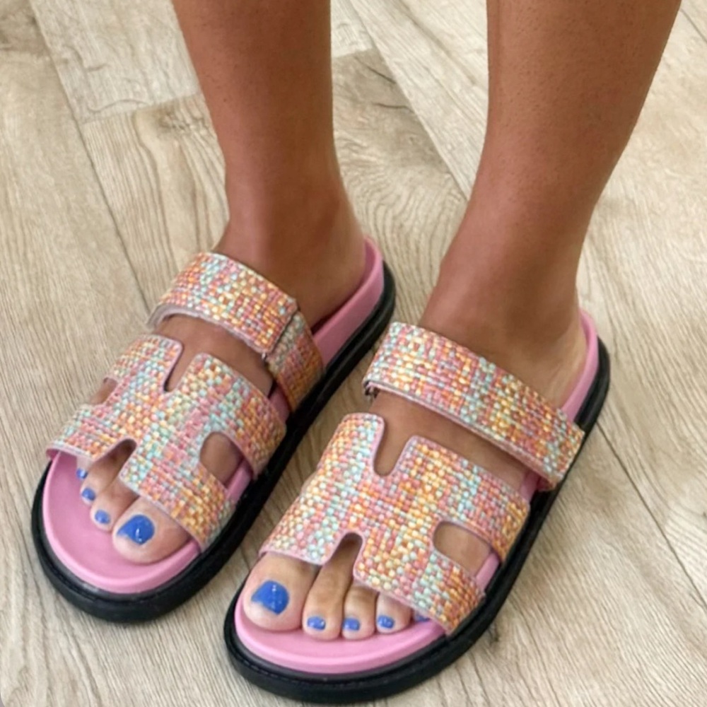Shop Talulah Chani Velcro Slide | Pink Raffia